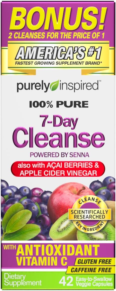 Purely Inspired Organic 7 Day Cleanse, Unique Senna Leaf Extract Formula with Antioxidant (Vitamin C), Superfruits, Probiotic & Digestive Enzymes, 42 Count (packaging may vary): Health & Personal Care