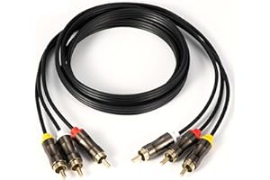 3RCA to 3RCA Cable 10ft, Gold Plated 3RCA AV Cable, High Performance Audio Video Cable for Home Theater, DVD Player, HDTV, Su