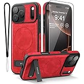 WTCASE Magnetic for iPhone 17 Pro Max Leather Case,Built-in Invisible Stand [Compatible with Magsafe] Protective Slim Kickstand Phone Cover for iPhone 17 Pro Max,Red
