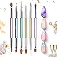 Beetles 6 Pcs Gel Nail Art Brushes Set Nail Design Brush Gel Paint French Tip Brush Ombre Brush Liner Brush Flat Brush Gradient Nail Brush Dotting Pen Salon DIY at Home Manicure