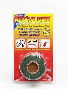 Rescue Tape | Self-Fusing Silicone Tape | Emergency Pipe & Plumbing Repair | DIY Repairs | Seal Radiator Hose Leaks | Wrap Electrical Wires | Used By US Military | 1” X 12’ | Silicone Rubber | Green