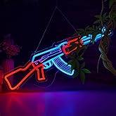 Gun Neon Sign AK 47 Sign for Wall Decor Large Size(26.5x8.7 Inch) Smart plug timer compatible USB Powered Man Cave Bedroom Decor