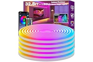 SINLEY Led Neon Rope Lights,Control with App/Remote,Flexible Led Rope Lights,Multiple Modes,IP68 Outdoor RGB Neon Lights Waterproof,Music (32.8FT)