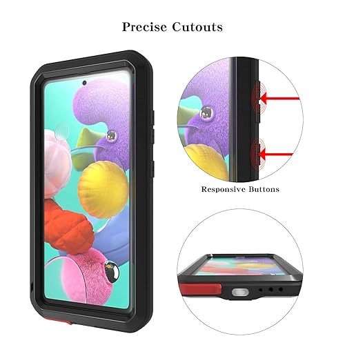 LOVE MEI Galaxy A51 Metal Military Rugged Silicone Case [Built-in Screen  Protection Tempered Full Body Heavy