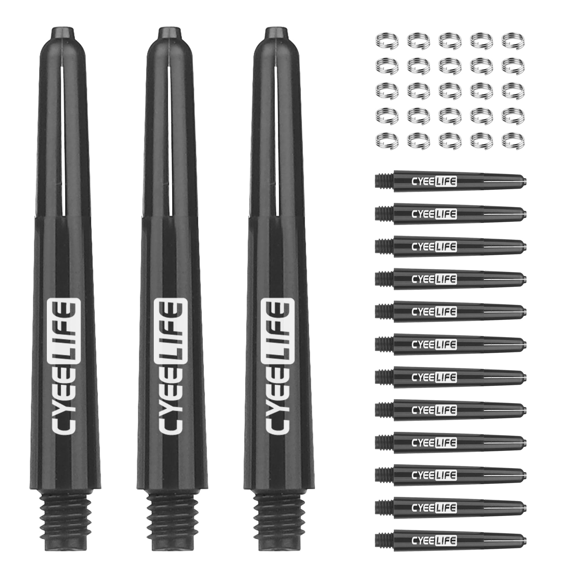 CyeeLife 15pcs Dart Shafts with 20pcs Metal o Rings,5 sets Plastic stems Black 48mm