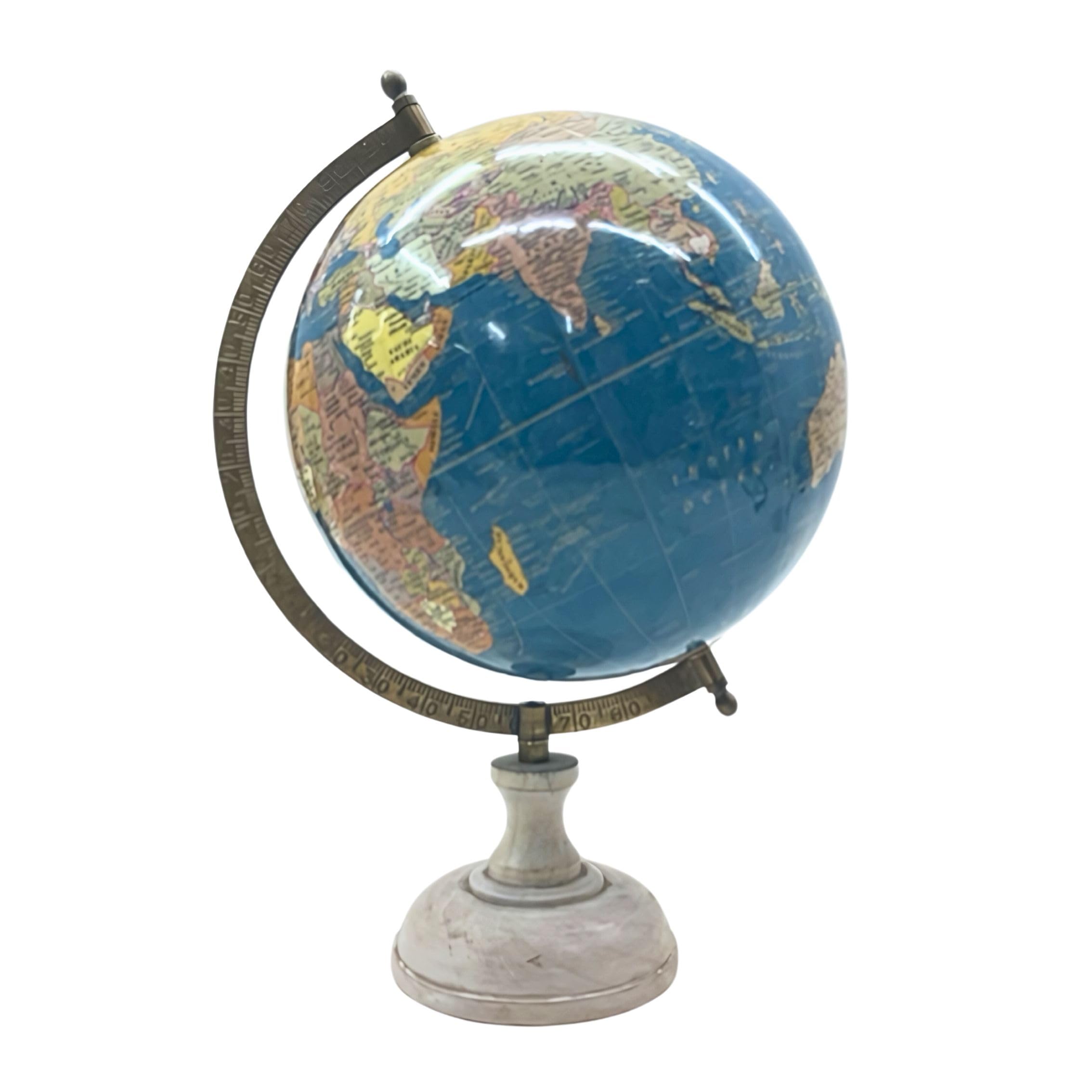 EXERZ 13cm Antique Globe Ocean Blue with a Wooden Base, Handcraft Decorative Globe (13cm)