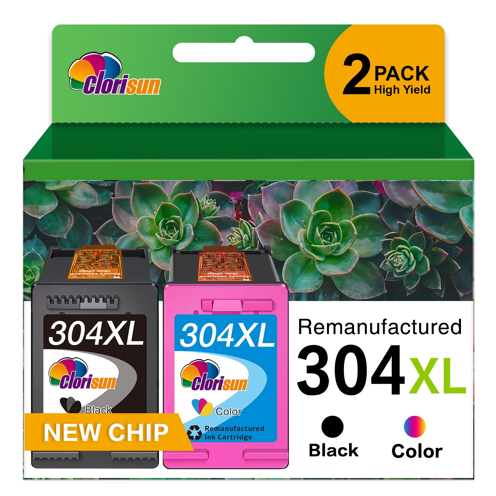 Clorisun 304XL Ink Cartridges Black and Colour Remanufactured for HP Envy 5000 5010 5020 5030 5032 5050 DeskJet 3760 2600 2620 2632 2630 3700 3730 3762 2622 2622 3764 (1 Black, 1 Tri-colour)