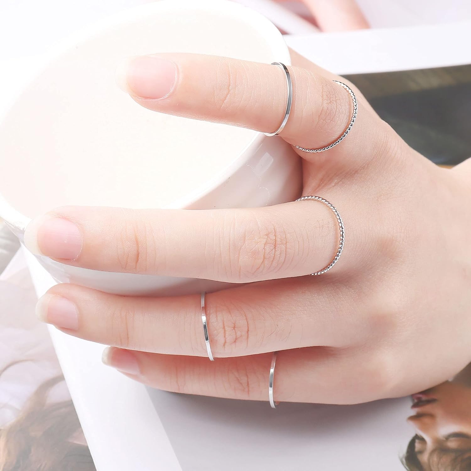 HAIAISO 30 Pcs Knuckle Stacking Rings for Women 14K Gold Plated Simple Dainty Thin Midi Finger Stacakble Rings Set(30pcs White Gold): Jewelry