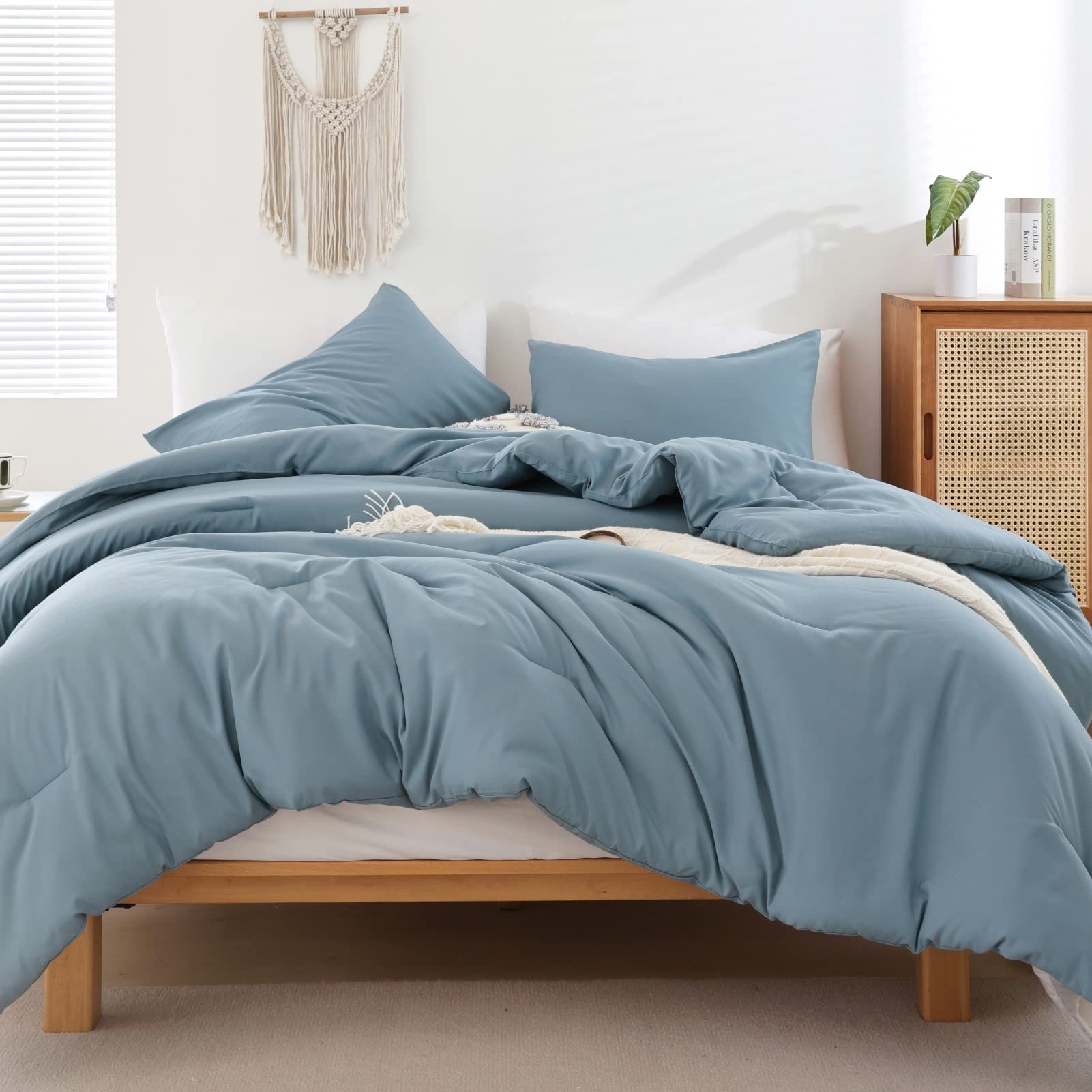 Photo 1 of ROSGONIA Dusty Blue Twin/Twin XL Comforter Set for Boys Girls, 1 Blue Comforter & 1 Pillowcase, Lightweight Kids Comforter All Season Dorm Bedding