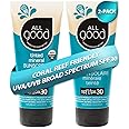 All Good Sunscreen - Tinted Mineral Sunscreen for Face & Body - SPF 30, Water Resistant, Coral Reef Friendly, Coconut Oil, Jojoba Oil, Shea Butter, Aloe 3 oz (2-Pack)