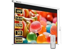 WASJOYE Motorized Projector Screen, 100 Inch 16:9 8K Projection Screen Pull Down, Dual-Side Power Supply, Wall Ceiling Mounte