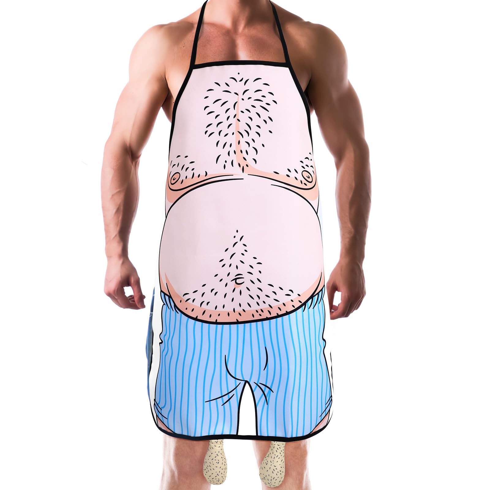 Luxshiny Funny Cooking Apron for Men Wacky Belly Man Print Bbq Grilling Apron Sleeveless Twill Fabric Machine Washable Kitchen for Cooking and Outdoor Barbecue