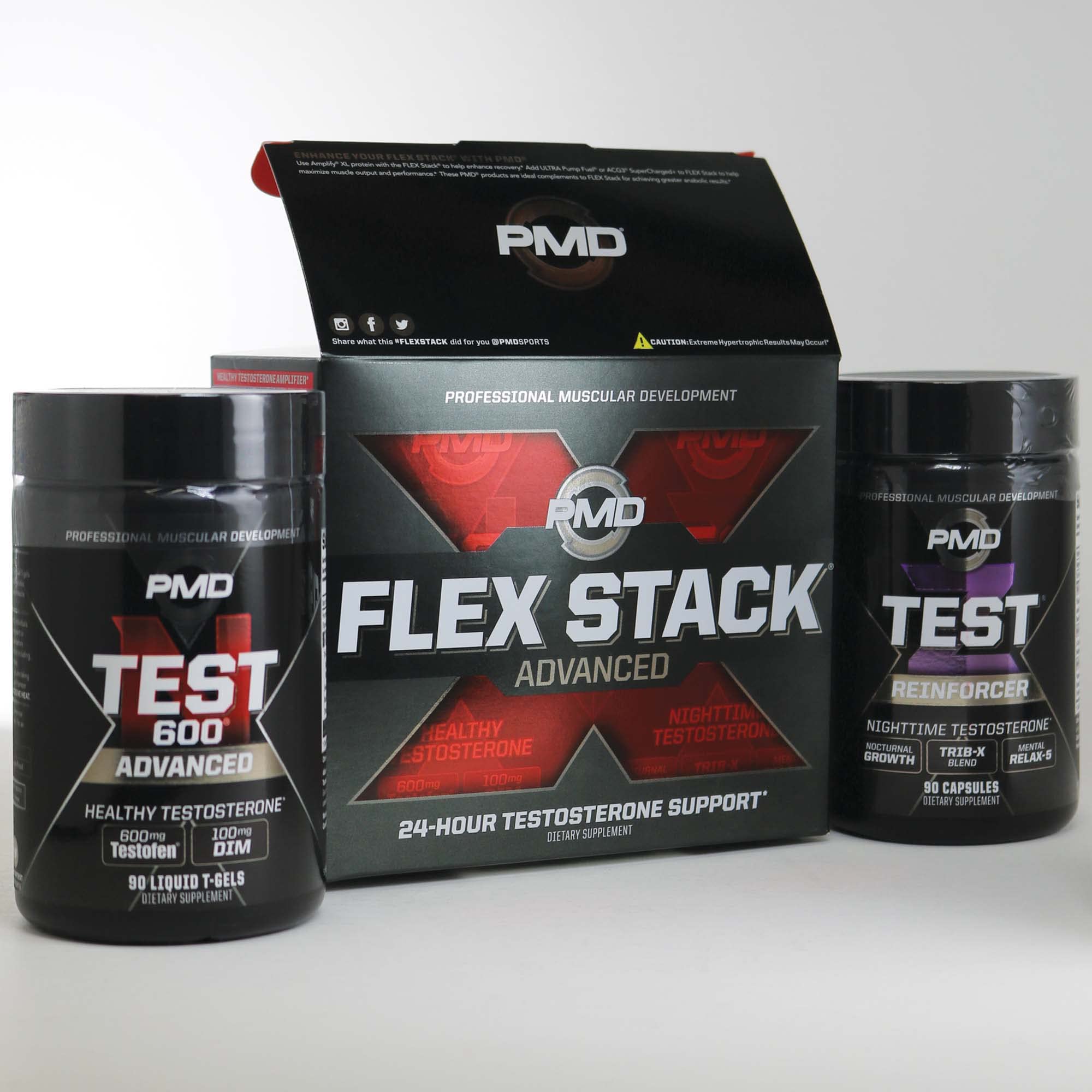 PMD Sports Flex Stack Advanced 24-Hour Testosterone Stack for Lean Muscle Growth, Strength, Recovery, Libido and Restful Sleep - N-Test 600 Advanced / 90 Liquid T-Gels, Z-Test 90 Capsules …