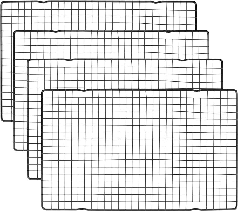 LYTIVAGEN 4 Stück Auskühlgitter Edelstahl Abkühlgitter Eckig Backgitter Kuchenrost Schwarz Kuchenkühler Kuchengitter zum Braten Backen Grillen Kühlen Auskühlen, 40,5 x 25cm