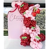PageebO Cherry Birthday Decorations,146pcs Red and Pastel Pink Latex Balloons with Cherry Balloon for Cherry on TOP Baby Shower Decorations Girl Birthday Berry First Cute Fruit Party Favors Home Decor
