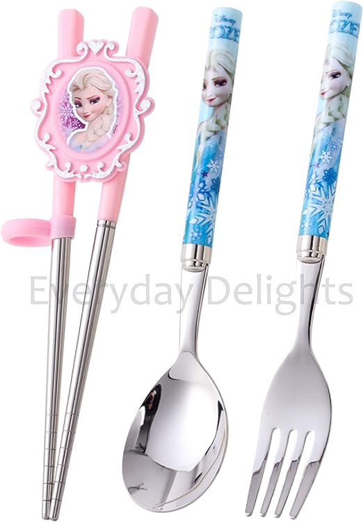 Amazon.com: Disney Frozen Queen Elsa - Tenedor para niños con cuchara, palillos de entrenamiento, utensilios de cocina, vajilla, color rosa y azul: Kitchen \u0026 Dining