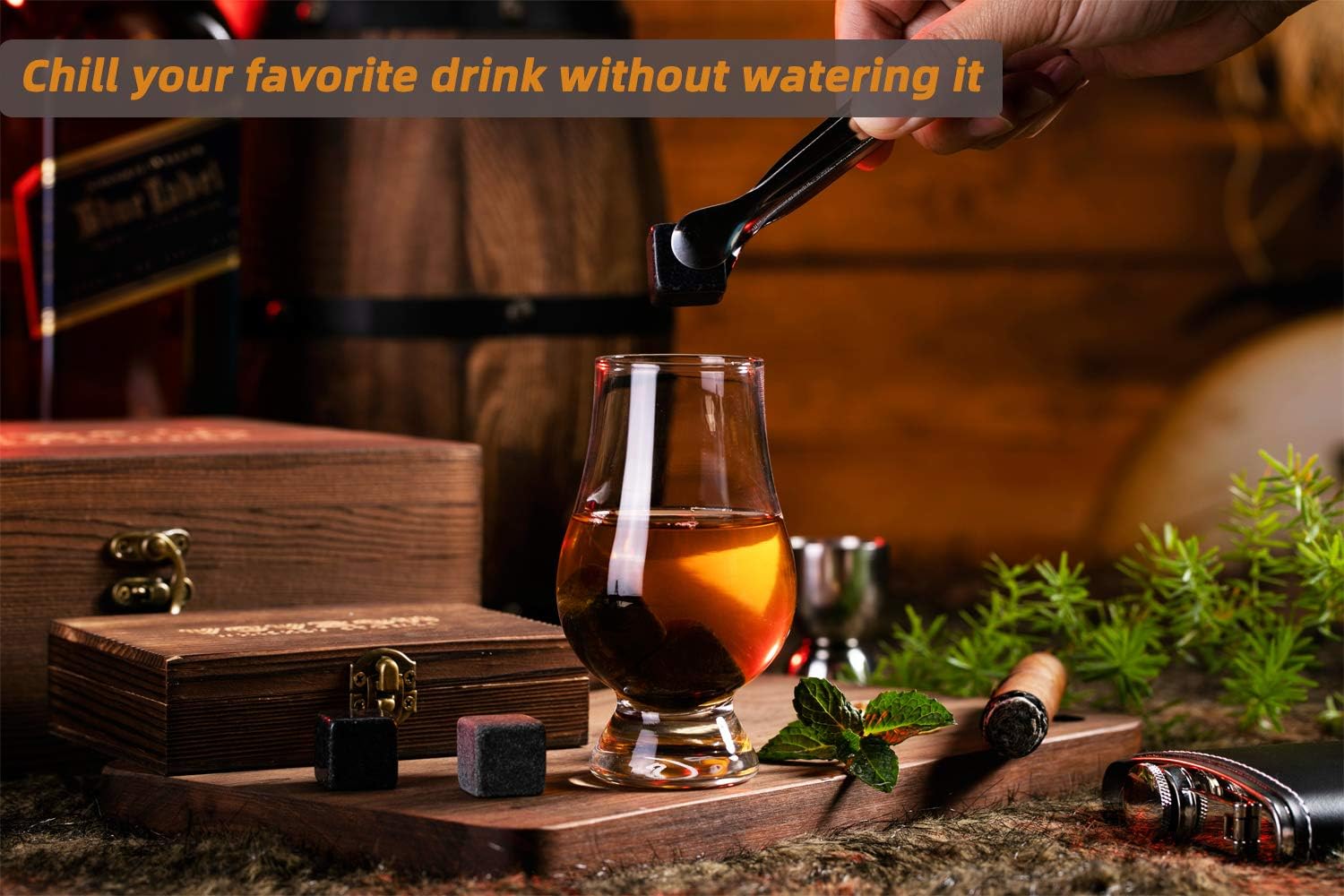 VOVZON Whiskey Chilling Stones Gift Set for Men, 9 Whisky Scotch Bourbon Stones in Wooden Box - Image 4