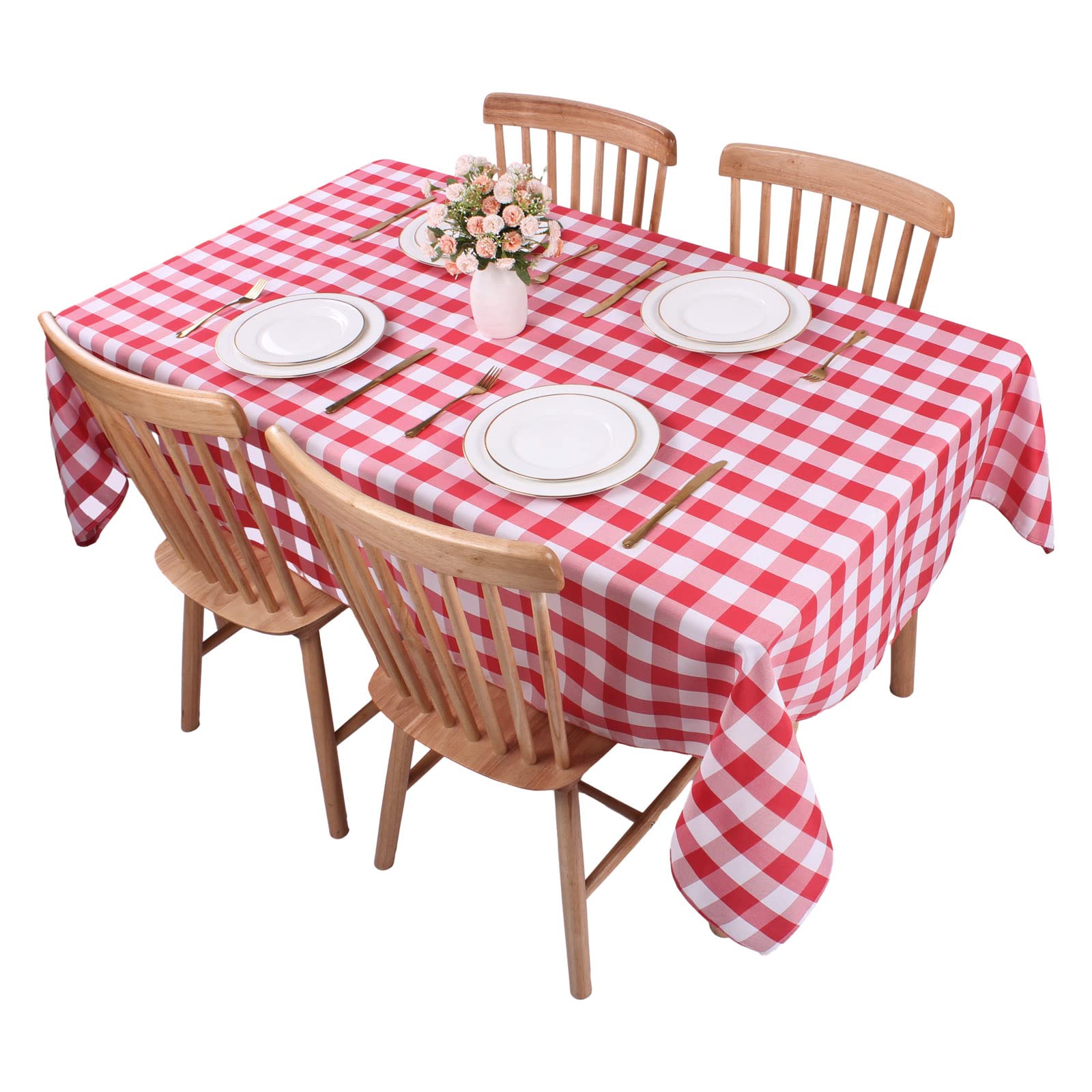 Kesfey Red Rectangle Gingham Tablecloth Polyester 55x108 Inch Checkered Table Cloth Rectangle Tablecloths Spillproof and Wrinkle Free for Outdoor and Indoor Plaid Table Cloths Wipe Clean
