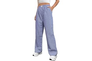 OYOANGLE Women's Straight Wide Leg Trousers Striped Print Letter Patched Detail High Waist Y2K Fashion Pants