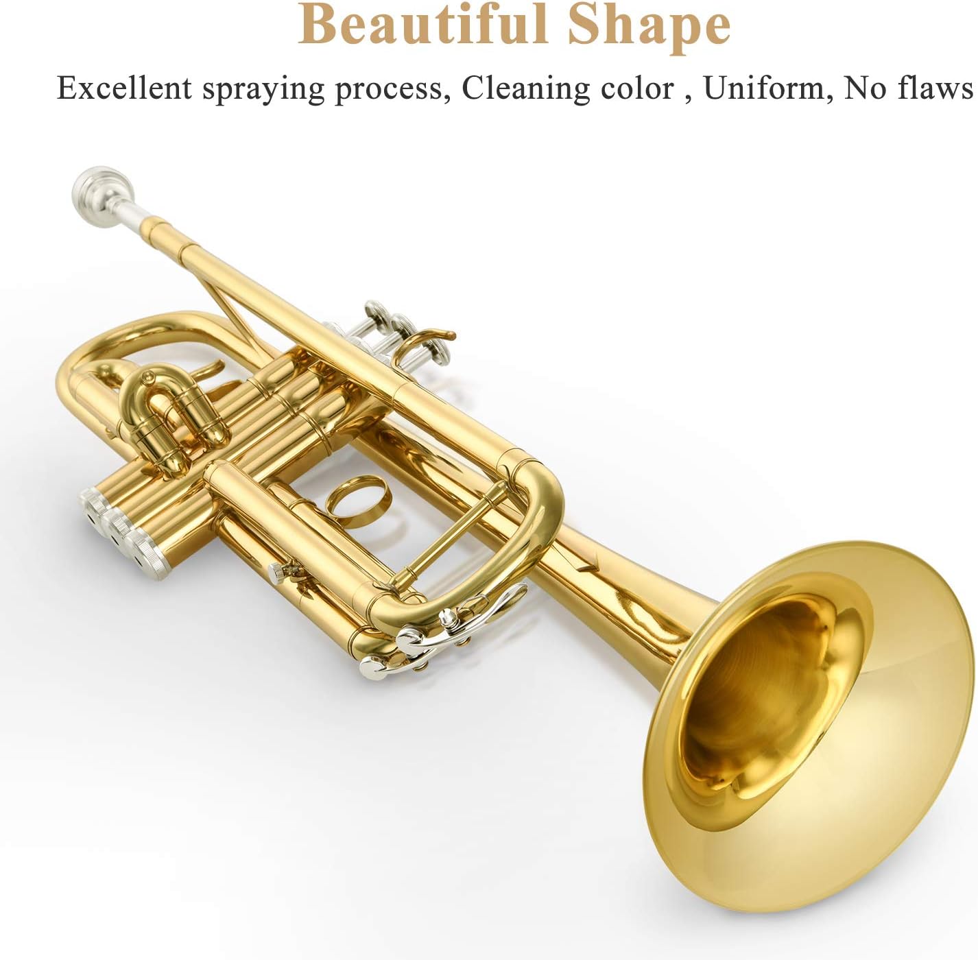 Eking Standard Student Trumpet Brass Gold Bb Trumpet Beginner with Hard Case Gloves Cloth 7C Mouthpiece and Valve Oil, KTR-400: Musical Instruments