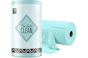 Fantasticlean Microfiber Cleaning Cloth Roll -75 Pack, Tear Away Towels, 12" x 12", Reusable Washable Rags (Blue)