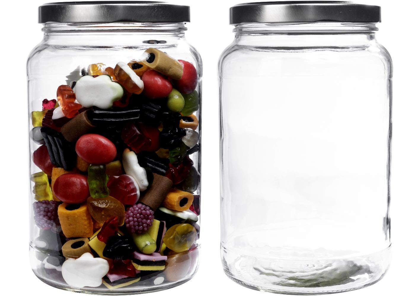 Viva-Haushaltswaren Gabriele Hesse e.K. Preserving Jars Set of 2 1.7 Litres with Screw Cap Storage Jar Glass Jar with Labelling Labels (Silver)