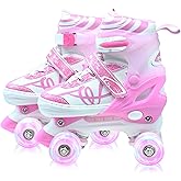 Roller Skates for Kids, Adjustable Quad Skates for Youth Teen Ages 5-8 8-12 12-14 with Light Up Wheels, Children Beginners Rollerskates for Indoor Outdoor Spots
