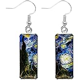 Linassry Unique and Fun Earrings Van Gogh Painting Starry Night Sunflower Drop Dangle Earrings for Women and Teen Girls Abstract Art Earring Fashion Jewelry