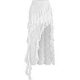Verdusa Women's Y2K Floral Lace Sheer Skirt Layered Ruffle Asymmetrical Long Skirts
