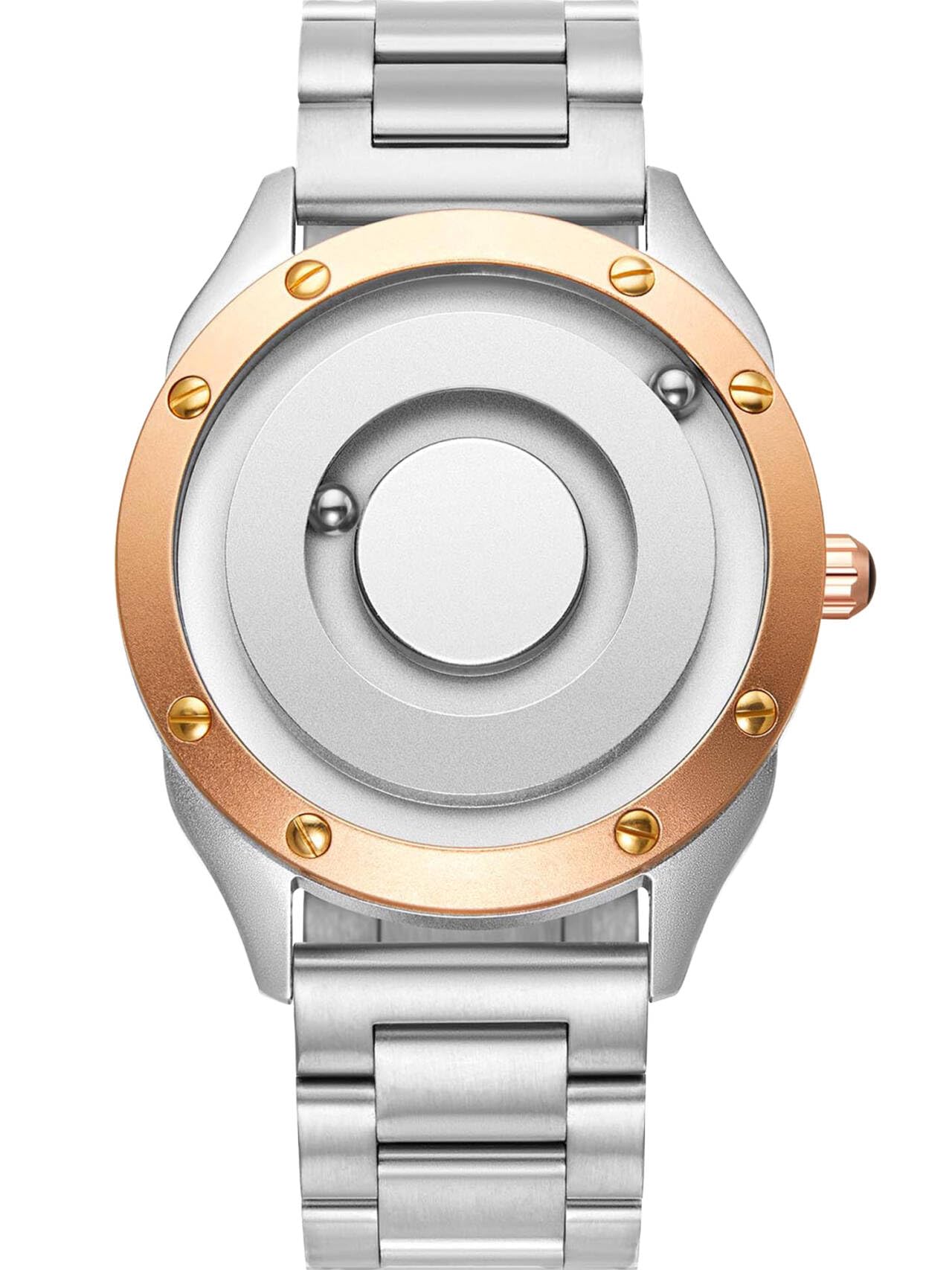 EUTOUR Designer Waterproof Analogue Quartz Watch Men Magnetic Watches Stainless Steel Wrist Watch Fashion Large Date Watches for Men -Sliver Gold