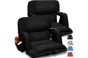 YEYEEYYEE Extra Wide Stadium Seats With Back Support 2 Pack, Exclusive "Sofa Style" Design Thick Bleacher Chairs With Back and Cushion, 6 Reclining Positions - Ultimate Comfort for Sports Events (Black, 25")