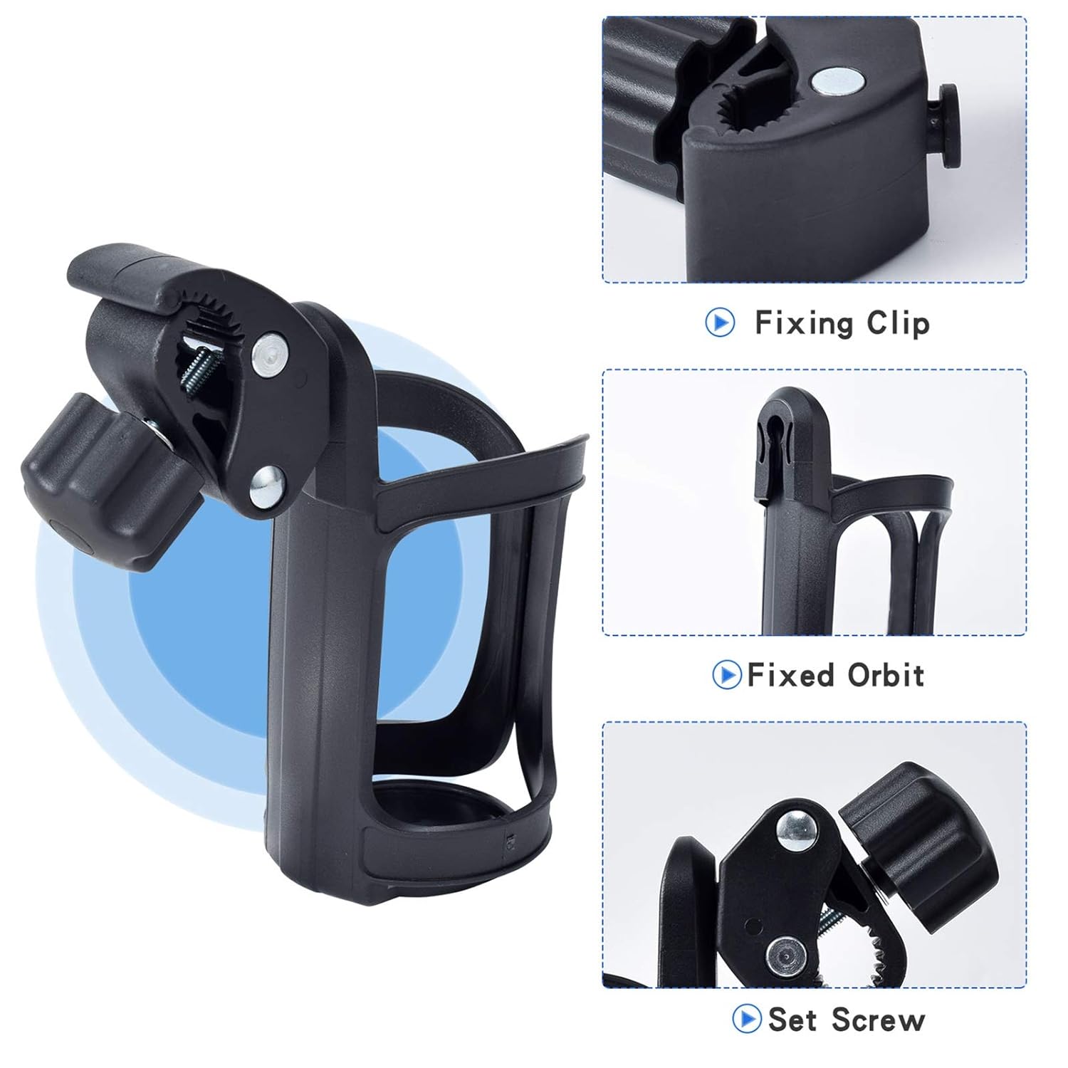Eucredy Universal Stroller Cup Holder, Upgrade Bike Cup Holder, Adjustable Large Caliber Bike Water Bottle Holder, Drink Holder for Bicycle, Wheelchair, Walker, Trolleys, Motorcycle: Baby