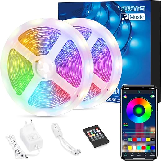 tiras de luces led rgb 10m bluetooth 5050 smd awanfi tiras led iluminacion 300 leds funcion musica control app remoto