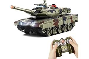 DBshoot 1/24 Remote Control Tank, 2.4GHz German Leopard II RC Tank & Recoil Force & 330°Turret Rotation. Army Toys Infrared Battle Toys with Smoke and Sound Effect Gift for Boys