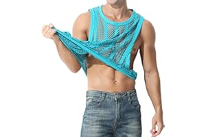 Mens Mesh Fishnet Tank Tops Sleeveless Muscle Cut Off Shirt Athletic Gym Shirts Sleeveless Night Club Muscle Tank Top