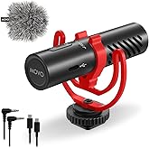 Movo VXR10-AI Shotgun Microphone with AI Noise Cancellation - Camera Microphone for DSLR, Smartphone & Computer - Supercardioid On-Camera Mic with 3.5mm & USB-C Cables