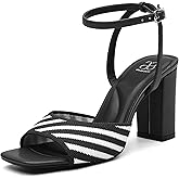 NEWBELLA Women's Chunky Block Heel Sandals - Square Open Toe Ankle Strap High Heels for Wedding, Prom, Party & Date Night (Dark, Adult, Women, 8.5, Numeric, US Footwear Size System, Medium)