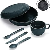 Berglander Camping Mess Kit with Bowl, Plate, Cup, Spoon, Fork, Knife and Carry Bag, Plastic Camping Accessories Essentials G