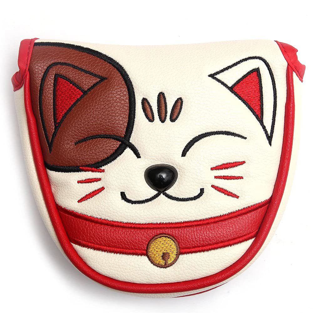 Lucky Cat Magnetic Closure Customized Golf Mallet Putter Covers PU Leather Head Cover