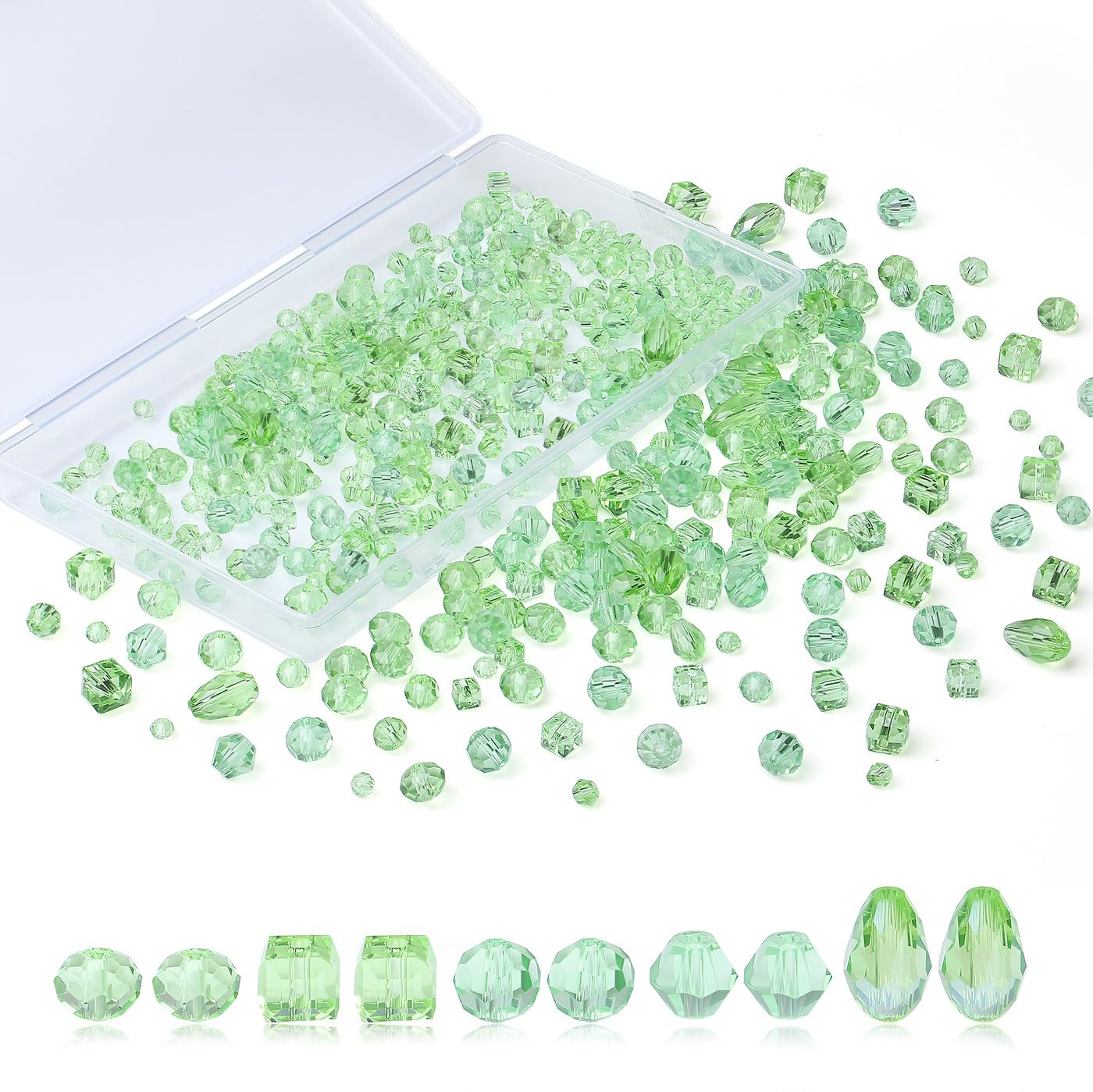 XIANNVXI 800pcs Faceted Green Beads for Crafting 4/6/8mm Green Crystal Glass Beads for Crafting for Jewellery Making