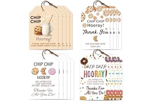 CRAFTYMELODY 80Pcs Cookie Thank You Gift Tags with String 4 Style Chip Chip Hooray Hanging Labels Name Tags 2×3 Inch for Bake