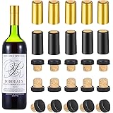 50 Packs Wine Bottle Cork Stopper with Black Plastic Top, 25 Packs Gold and 25 Packs Black PVC Heat Shrink Capsules, Cork Top