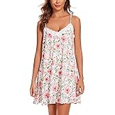 Kabento Nightgowns for Women Sexy Lace Sleepwear V Neck Short Night Gowns Sleeveless Chemise Nighty