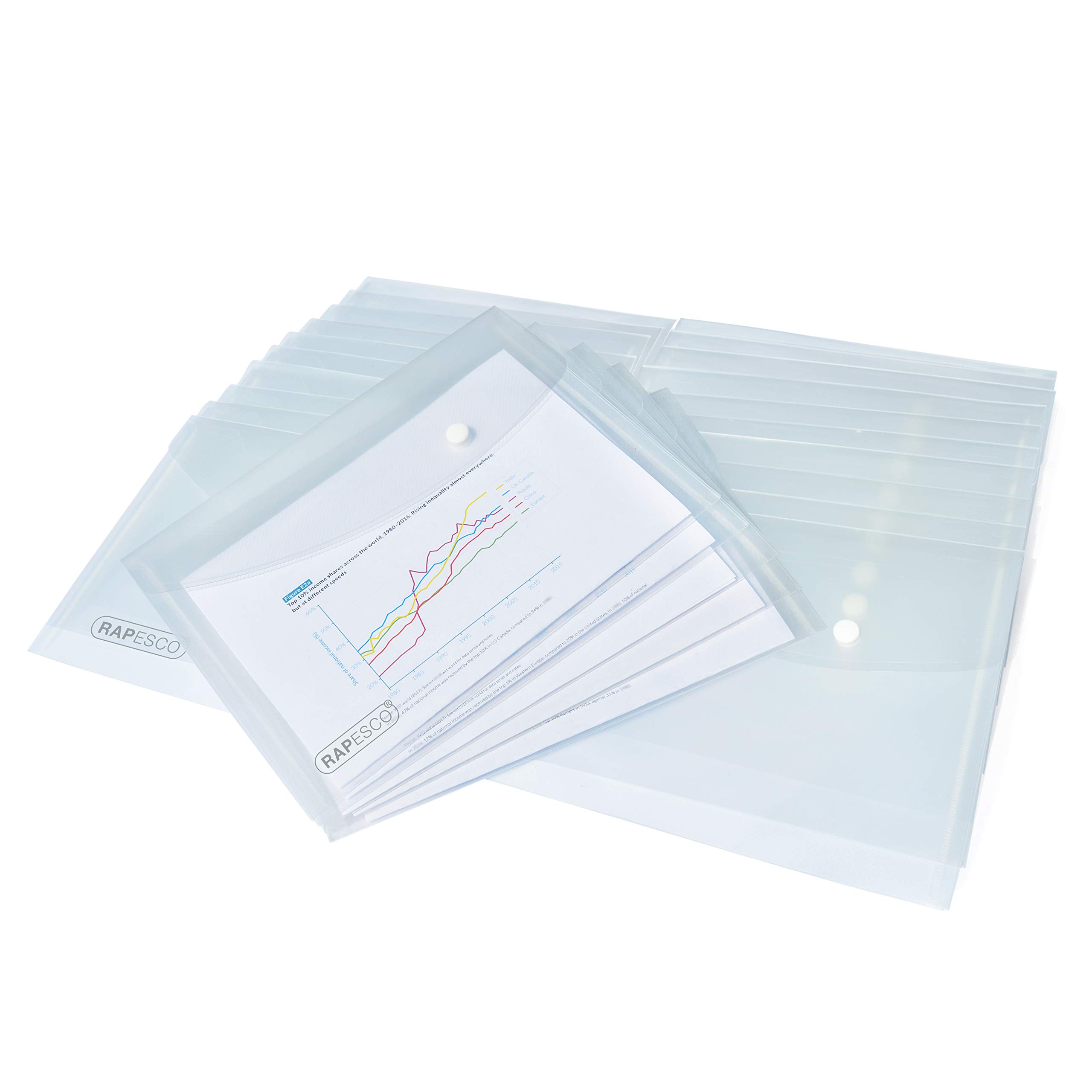 Rapesco 1500 ECO Recycled Popper Wallets, A5, Clear Transparent, Pack of 25