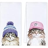 Qnhij Adorable Cat Kitchen Towels, Maine Coon Cat Gifts Dish Tea Towels for Kitchen Decor, Cats Lover Mom Lady Gifts Decorative Hand Towels for Bathroom, 16x24 Inch Set of 2