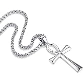 REVEMCN Reve Stainless Steel Coptic Ankh Cross Religious Pendant Necklace for Men Women, 20-24 Inches Chain