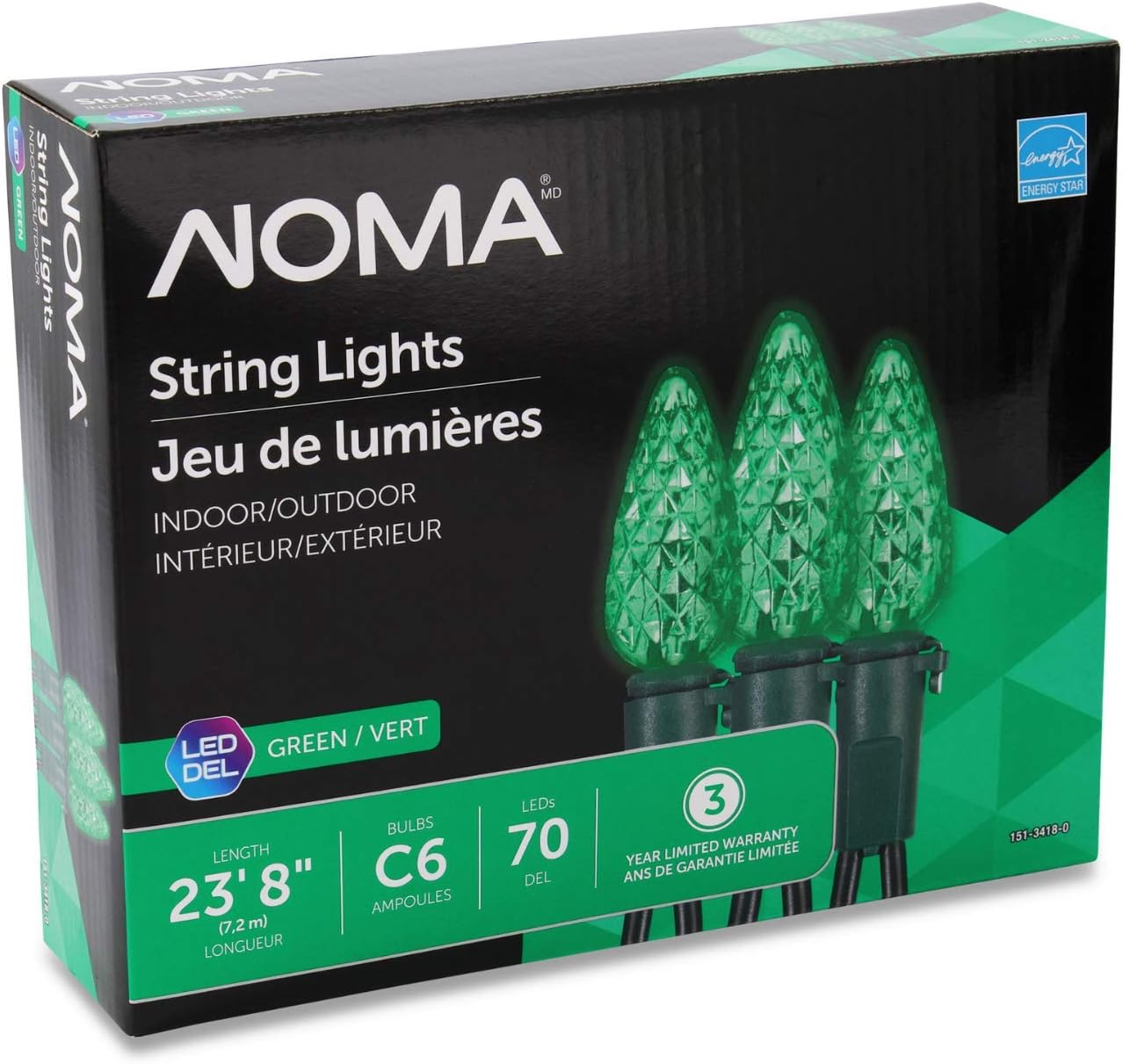NOMA LED C6 Christmas Lights Indoor/Outdoor String Lights Green