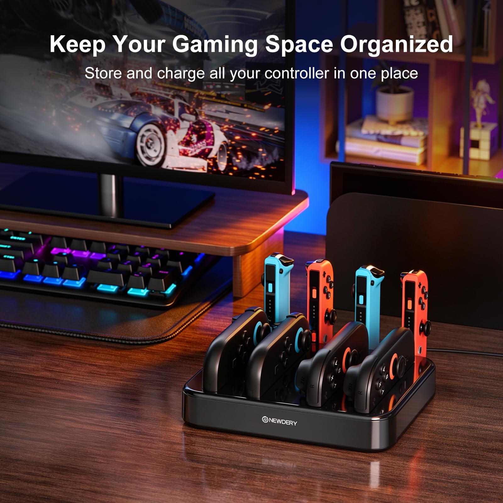 [Für Switch 1/2] NEWDERY 8-in-1-Ladestation für JoyCon 2 & 1 6