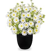 DILATATA Artificial Daisy Flowers in Pot 12 Inch Fake Flowers Silk Daisy Arrangement Faux Plant Flower Decor for Spring Home Decor Table Centerpiece Garden Porch Window - White