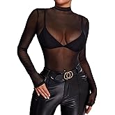 ADOME Mesh Crop Top Sheer Tops for Women See Through Shirt Long Sleeve Basic Crop Top S-4XL